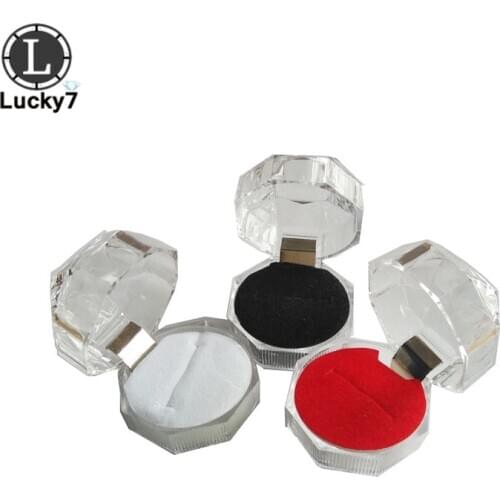 50pcs Octagonal Multilateral Ring Box Acrylic Ring Earrings Display Boxes Storage Organizer Package Case Transparent Jewelry Box