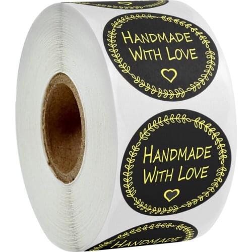500Pcs/Roll Handmade With Love Stickers Seal Black Gold Labels For Handmade Gift Decor Small Business Commodity Package Stickers