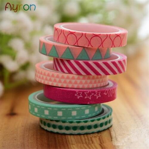 7pcs/Set) Multi-color Washi Tape Scrapbooking Decorative Adhesive Tapes Paper Japanese Stationery Sticker