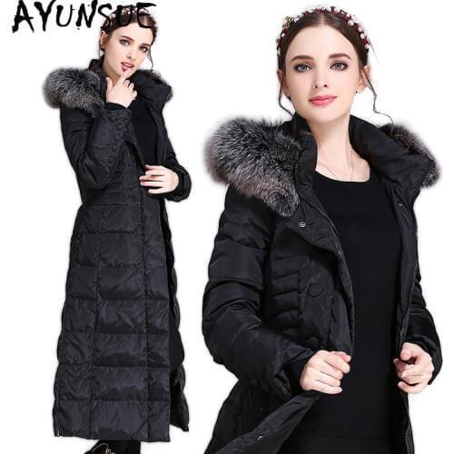 AYUNSUE Womens Down Jacket Long Winter Duck Down Coat Female Puffer Jacekt Fox Fur Collar Plus Size Warm Doudoune Femme Hiver