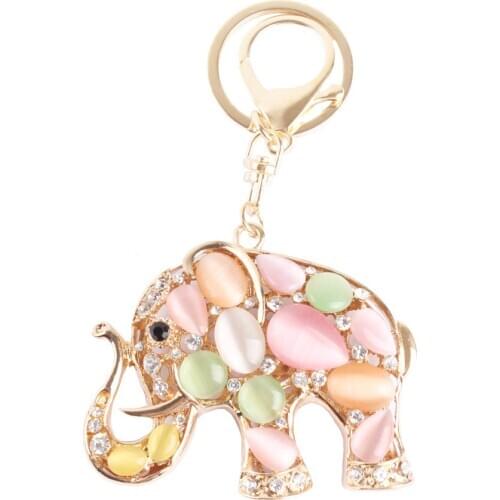Auspicious Elephant Crystal Rhinestone Charm Pendant Purse Bag Car Key Ring Chain Creative Wedding Party Christmas Gift