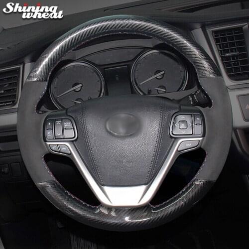 Shining wheat PU Carbon Fiber Leather Steering Wheel Cover for Toyota Highlander 2015 2016 2017 Sienna 2015-2017