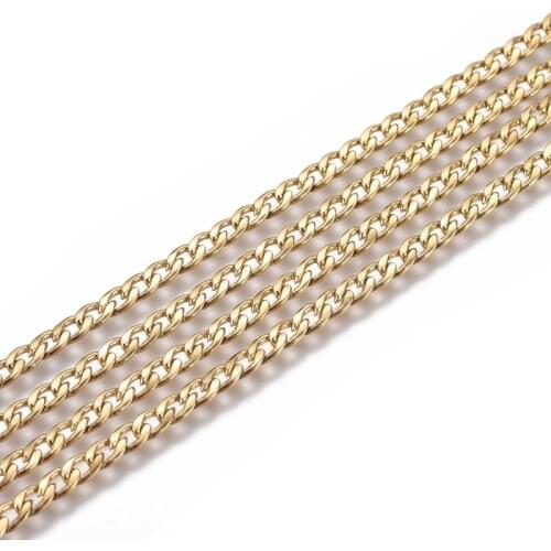 25m/roll 5x3x0.8mm Unwelded 304 Stainless Steel Curb Chains Link Chain Necklace for Jewelry Making Men Women Hip-Hop Cool Style