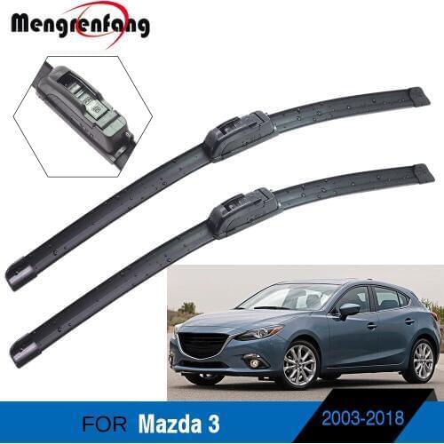 For Mazda 3 Car Front Windscreen Wiper Blades Soft Rubber Wiper J Hook & Side Pin Arms Accessories 2003-2018