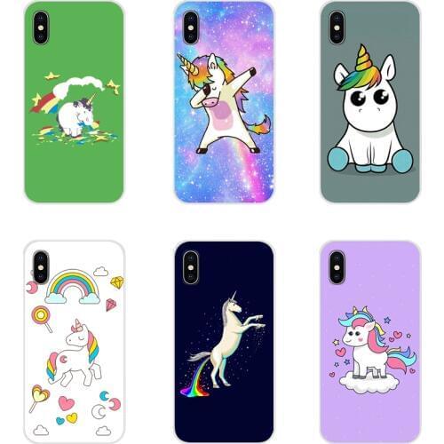 For Samsung Galaxy A3 A5 A7 A9 A8 Star A6 Plus 2018 2015 2016 2017 Horse Unicorn On Rainbow PC Smooth TPU Transparent Skin Cover