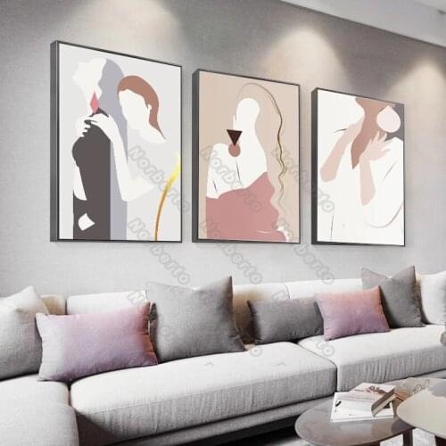 Modern Style Canvas Painting Poster and Print Cartoon Stick Figure Pretty Girl Sketch Photograph for Home Rooms Wall Decoration