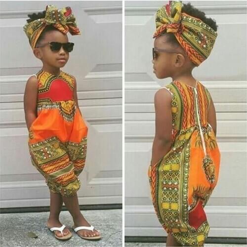 Summer African Dresses Kids Fashion Print Romper Baby Girls Dashiki Bazin Bohemian Jumpsuit Children Riche Ankara Africa Clothes