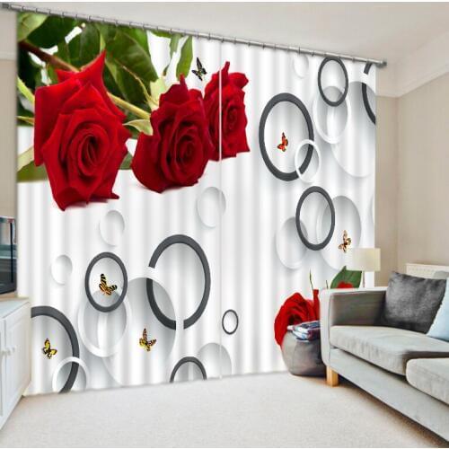 Red rose Digital Print 3D Blackout Curtains For Living room 3d curtains