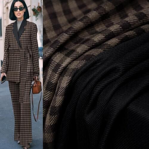Red Raspberry Coffee Plaid Navy Blue Twill Double-Side Wool Garment Materials Women Suits Pants Sewing Cloth Freeshipping