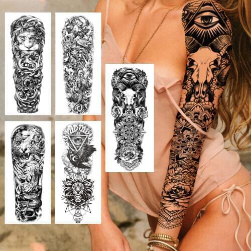 Maori Deer Flower Devil Eye Temporary Tattoos Sleeve For Women Men Lion Leopard Mamba Snake Fake Tattoo Sticker Full Arm Tatoos