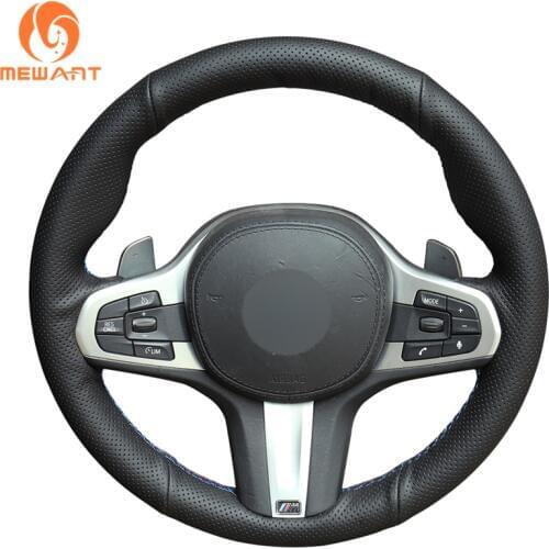 MEWANT Black Genuine Leather Car Steering Wheel Cover for BMW M Sport G30 G31 G32 G20 G21 G14 G15 G16 X3 G01 X4 G02 X7 G07