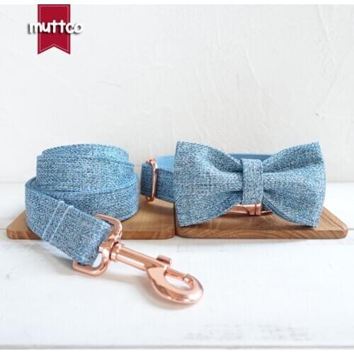 MUTTCO adjustable pet collar for training puppy necklace THE SKY BLUE SUIT handmade dog collar with bow tie 5 sizes UDC071M