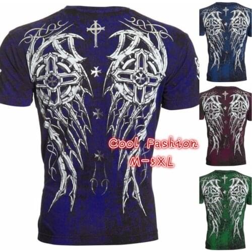 Gothic Fashion Archaic AFFLICTION Cool Skull Print Plus Size Men T-Shirt Tattoo Biker M-5XL