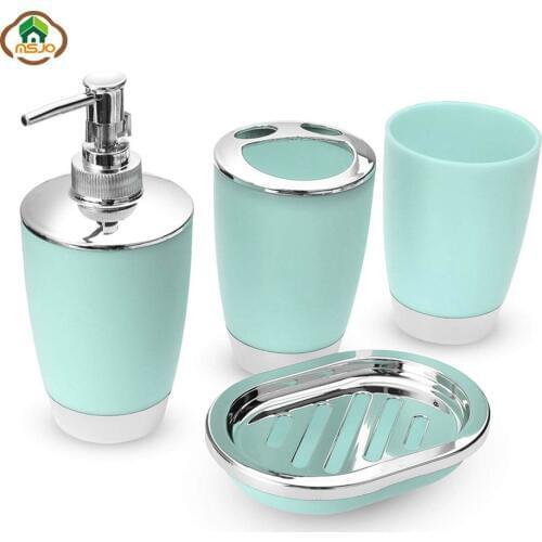 MSJO Bathroom Set 4PCS Soap Dish Dispenser Bottle Washroom Toothbrush Holder Cup Suit Home Decoration Accessories