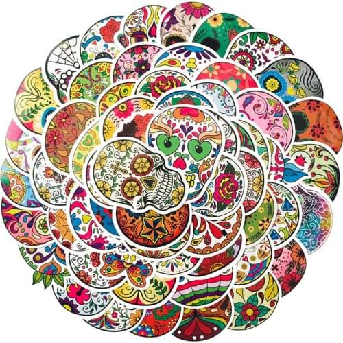 60pcs Art Graffiti Skull Totem Style Pattern Waterproof Stickers Pack for DIY Laptop Suitcase Phone Pad Case Skateboard Bike Car