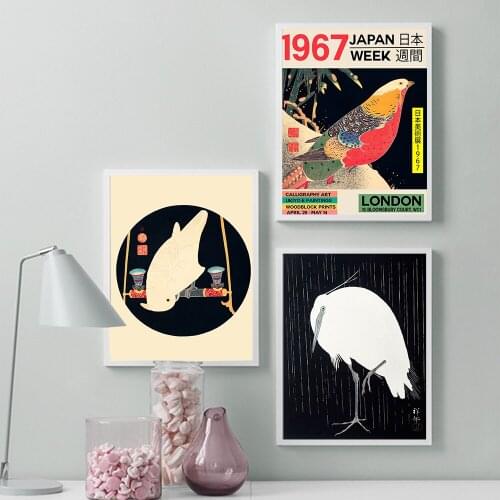 Japanese Gallery Wall Graphic Design Art Bird 3 Piece Set Poster Nordic Living Room Home Decoration Canvas Painting Frameless