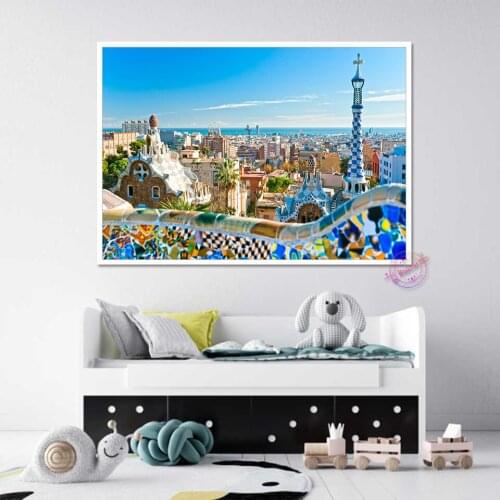 Park Guell In Barcelona Spain Travel Poster Canvas Painting Art Print Wall Picture Baby Room Children Bedroom Home Decoration
