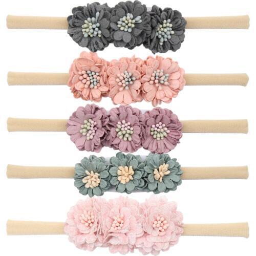 Boho Flower Headband for Baby Artificial Floral Nylon Hair Bands Girls Handmade Head Band Children Kids Hair Accessories