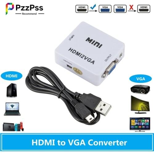 PzzPss HDMI-compatible to VGA Adapter HDMI2VGA Converter Digital Analog HD 1080p For PC Laptop Tablet Display HDMI to VGA