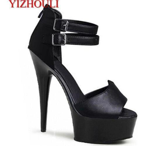 Sexy double clasp with 15 cm super high heels sandals fine with black bride wedding shoe models