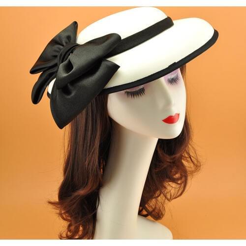 White Black Wedding Hat Women BIg Bow Fascinator Sinamay Hat Cocktail Banquet Dinner Party Vintage Elegant Lady Fedora Headwear