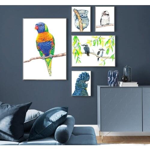 Nordic Rabbit Cat Animal Vintage Big Canvas Painting Art Birds Posters And Prints Wall Picture For Living Room