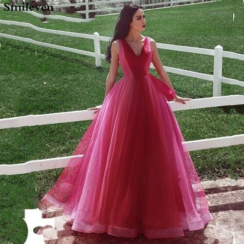 Smileven Princess Prom Dresses Long Hit Color V Neck Wedding Guest Dresses Sexy Long Party Gowns Custom Made