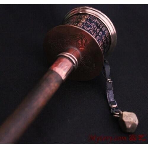 Tibetan Handheld Metal Prayer Wheel 8 inches Carcved OM MANI PADME HUM Buddhist Mani Wheel TBC866