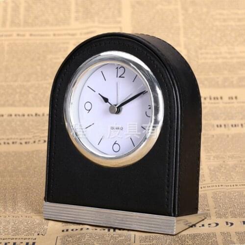 PU Vintage Small Table Clock Office Living Room Bedside Alarm Clocks Home Decoration Desktop Desk Clock Table Watch My Time Gift