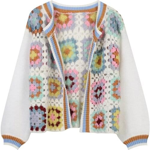 Vintage Sweater Cardigans Women Knit Tops Long Sleeve Hollow out Casual Streetwear Jersey 2021 Autumn Winter Korean Style ins