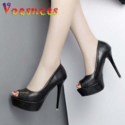 2019 Women Shoes Autumn Fashion Platform Female Pumps Sexy Thin Heel High Heels 12cm Shoes Women Peep Toe Shallow Single Shoes