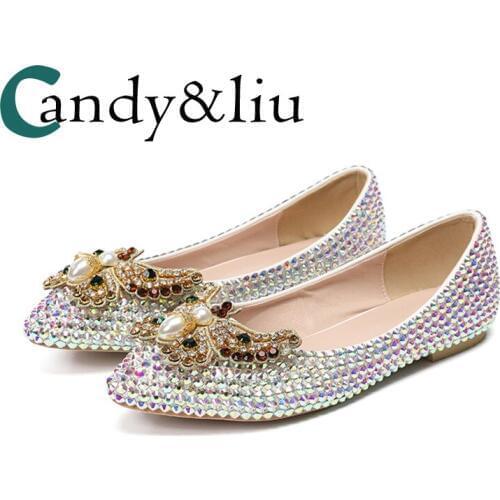 Mixed Color Crystal Flats Rhinestone Butterfly Dazzling Gradient Sequin Women Shoes for Grils Party Banquet Performance Concert