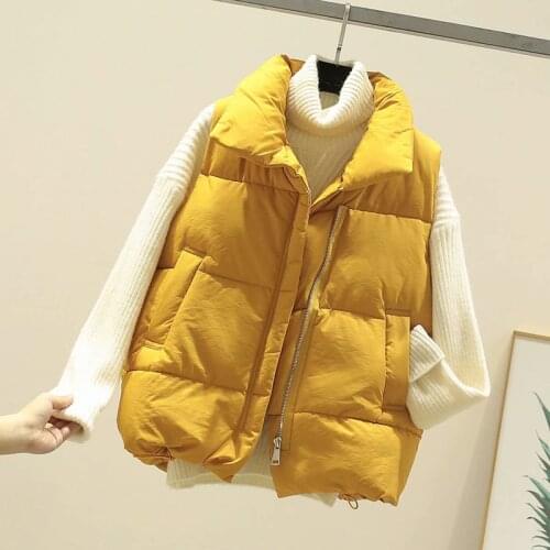 2021 Women Vest Cotton Solid Short Style Padded Ladies Winter Sleeveless Jacket With Zipper Stand Collar Casual Windproof Coats
