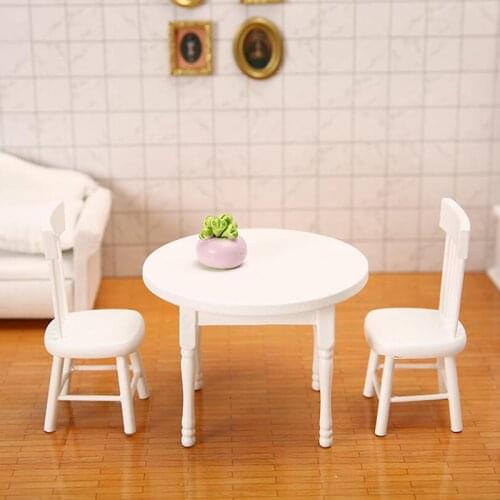 1/12 Dollhouse Miniature Furniture White Wooden Dining Table Chairs Model Toys Doll House Restaurant Decoration Toy Accessories