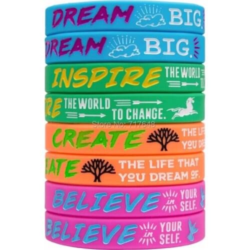 100pcs Motivational Dream big Inspire the world to change wristband silicone bracelets free shipping by ePacket A