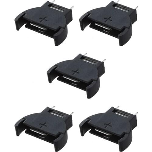 5 Pcs Black Plastic CR2032 Cell Button Lithium Battery Sockets Holder