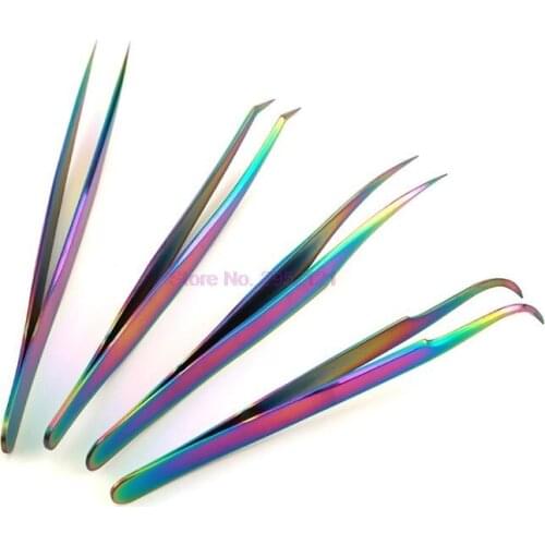500pcs Curved Straight Tweezers Rainbow Eyelash Extension Nails Decor Picker Dead Skin Remover Manicure Makeup Nail Tools hot