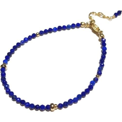 Lii Ji Natural Real Stone 2mm Lapis Lazuli American 14K Gold Filled Bracelet 15cm+2cm