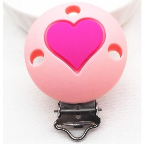 Chenkai 10PCS Silicone Round Heart Star Crown Teether Clips DIY Baby Pacifier Dummy Teething Chain Holder Soother Toy Clips