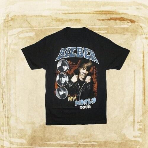 Justin Bieber Vintage My World Tour Pics Adult T Shirt
