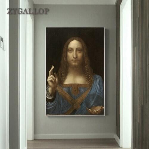 Salvator Mundi Wall Painting On Canvas Da Vinci Famous Paintings Reproductions Wall Pictures For Living Room Decoration Quadro