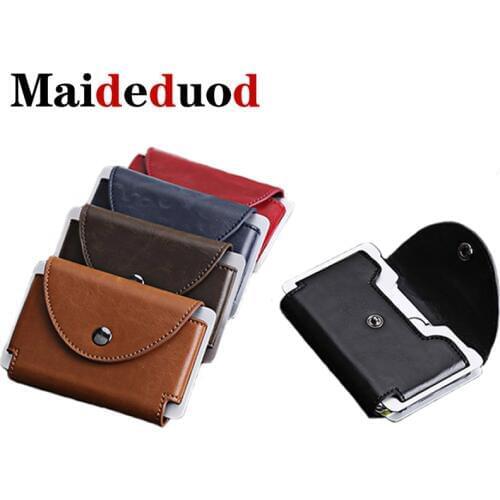 Maideduod New Credit Card Holder Wallet Men Women Metal RFID Vintage Aluminium Bag Crazy Horse PU Leather Bank Cardholder Case