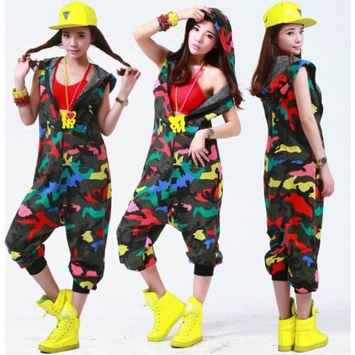 Jazz Costume Girls Clothing Camouflage Overalls Hip Hop Dance Costume Performance Wear European Loose Leopard Harem Pants DT3054