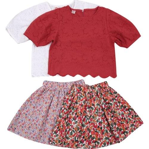 Toddler Girls Round Collar Suit, Baby Middle Sleeve Short Skirt Bodysuit, Lace Top Flower Printing Dress Two-pieces Set