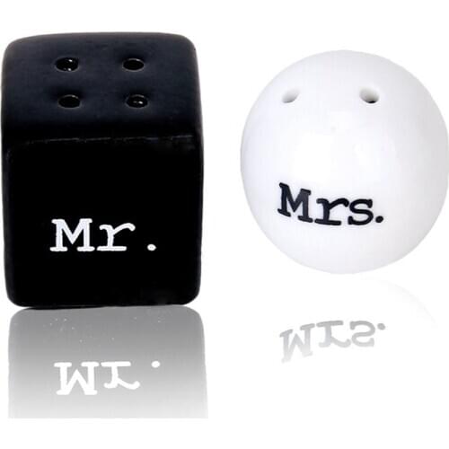 Round Square Ceramic Mr.and Mrs.Salt Pepper Shakers Canister Set Wedding Gift