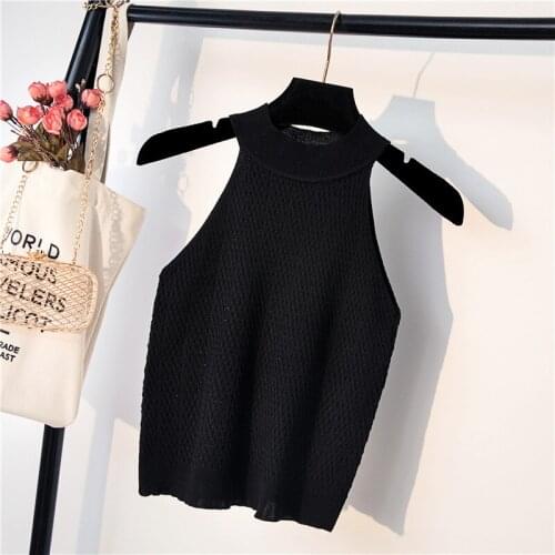 Summer Knitting Halter Off-Shoulder Tank Crop Tops Female Bodycon Knitted Camisole Sleeveless Short Tee Shirts Women