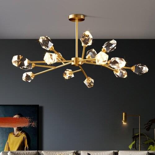 All Copper Nordic LED Crystal Chandelier Golden Ceiling Lamp Living Room Bedroom Kitchen Home Decoration Interior Lighting