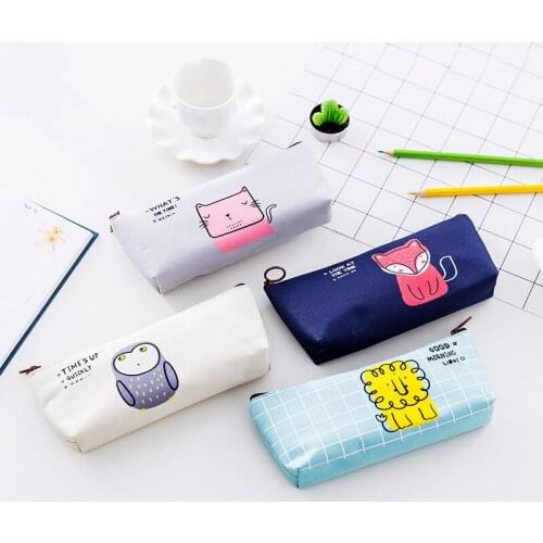 Cute Pencil Case Canvas Pencil Pouch Kawaii Zipper Pen Bag Cartoon Pen Case School Office Supplies Stationery