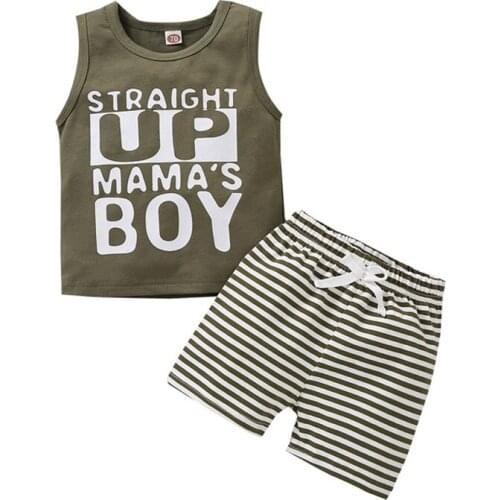 Fashion Baby Boy Vest and Shorts Suit Cotton Letter Printed Sleeveless Tops and Stripe Short Pants Two Piece Set Outfits