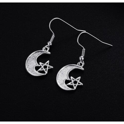 Trendy Vintage Moon Shape Dangle Earrings for Women Girl Retro Drop Earrings Cute Small Object Earring Jewelry Bijoux